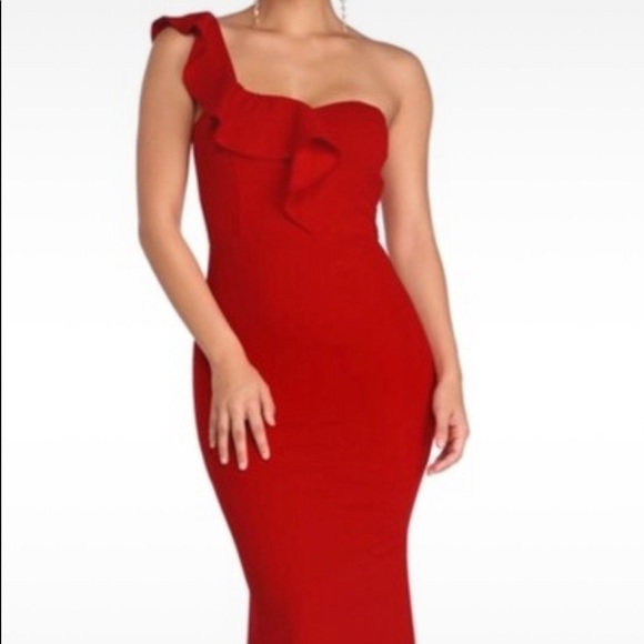 Red One Shoulder Dress - Picture 1 of 4